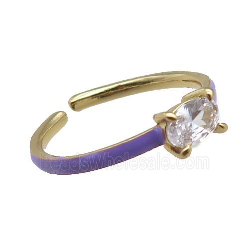 copper Rings, purple enameled, adjustable, gold plated