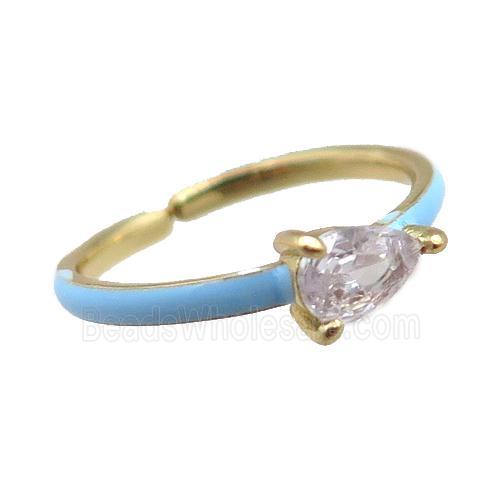 copper Rings, blue enameled, adjustable, gold plated