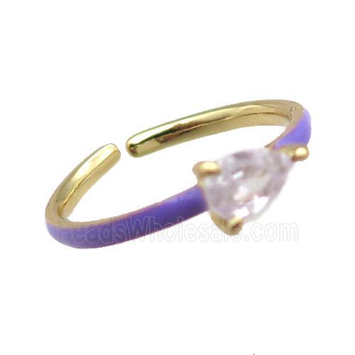 copper Rings, purple enameled, adjustable, gold plated