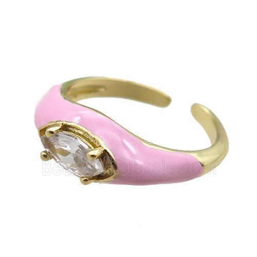 pink Enameling Copper Ring pave zircon, adjustable, gold plated