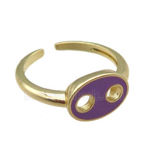 copper rings with purple enameled, adjustable, gold plated
