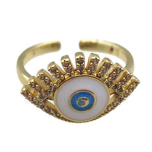 copper rings with white enameled evil eye, adjustable, gold plated
