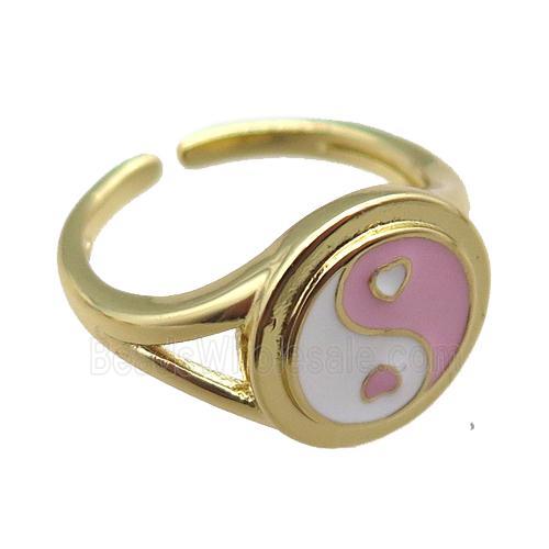 copper rings with enameled, yinyang, adjustable, gold plated
