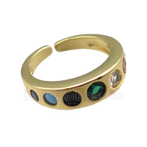 copper rings paved zircon, adjustable, gold plated