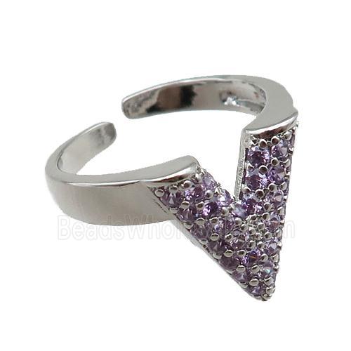 adjustable copper ring pave zircon, platinum plated