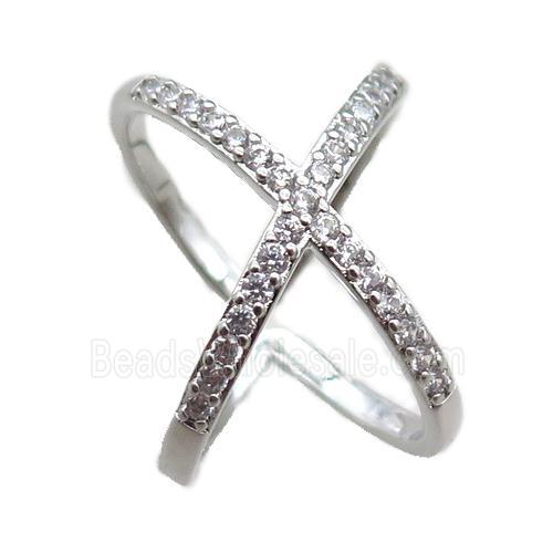adjustable copper ring pave zircon, plastinum plated