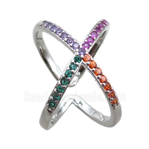 adjustable copper ring pave zircon, plastinum plated
