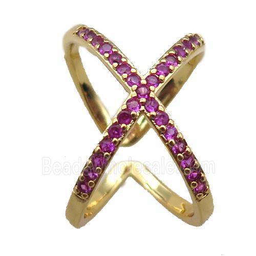 adjustable copper ring pave hotpink zircon, gold plated
