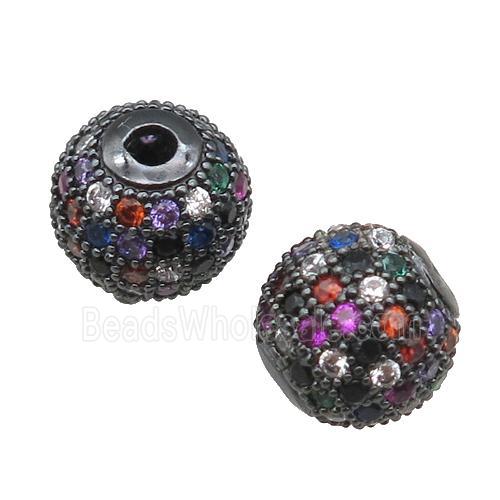 round copper beads paved zircon, black plated