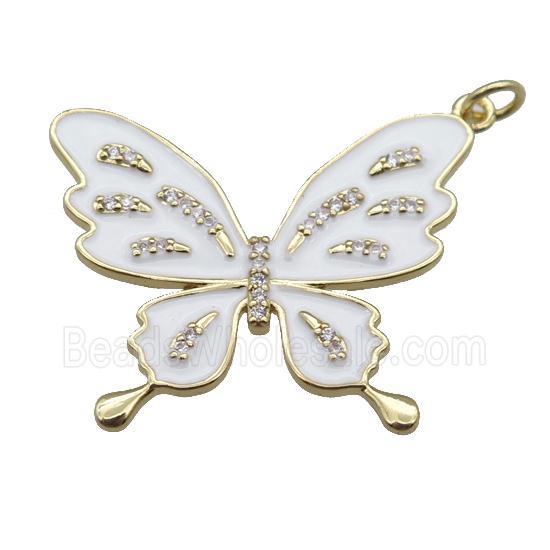 copper butterfly pendant with white enameled, gold plated