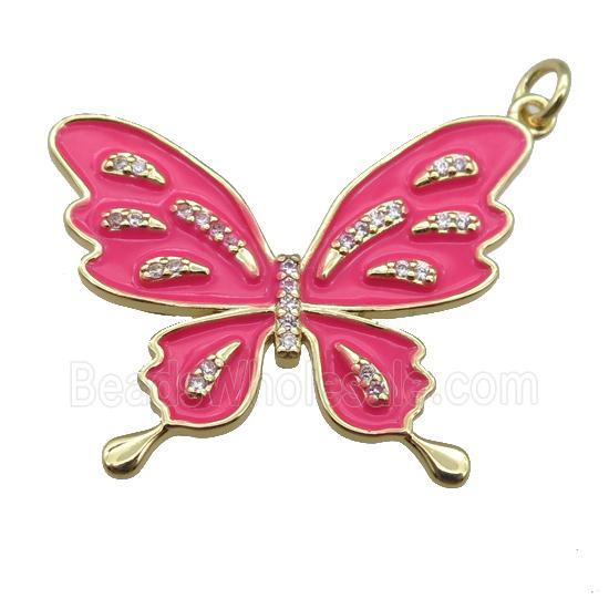 copper butterfly pendant with enameled, gold plated