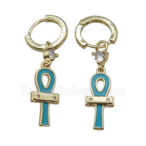 copper hoop earrings with cross, gold plated