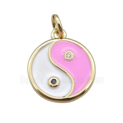 copper taichi pendant, yinyang, enameled, gold plated