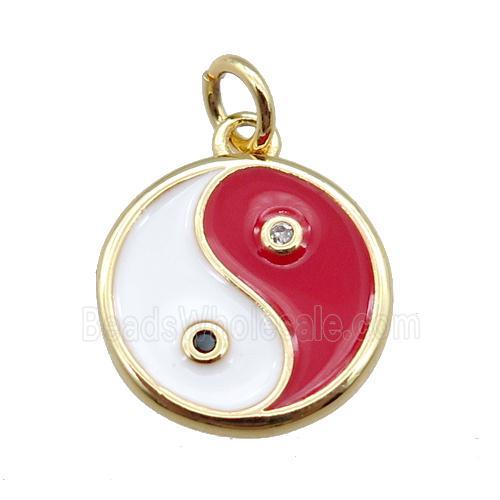 copper taichi pendant, yinyang, enameled, gold plated