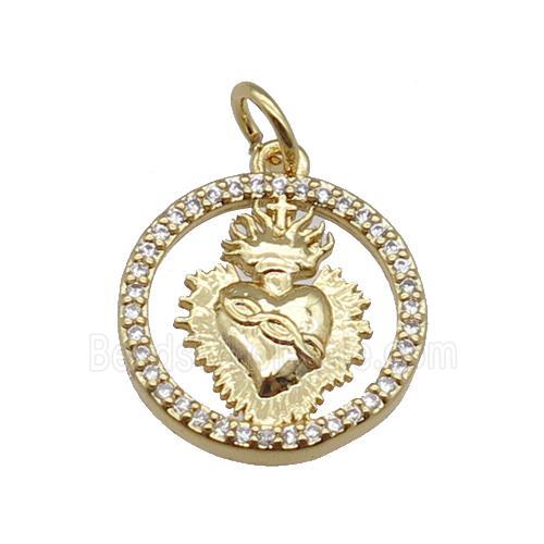 copper circle pendant pave zircon, gold plated