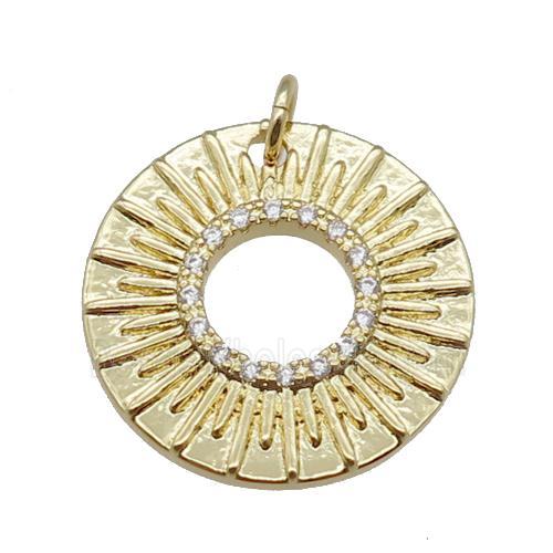 copper circle pendant pave zircon, gold plated