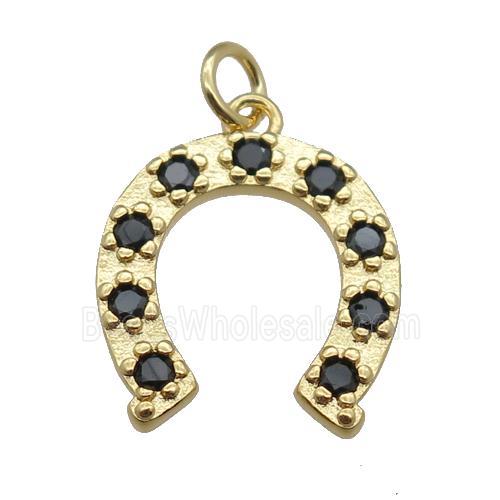 copper horseshoe pendant pave zircon, gold plated