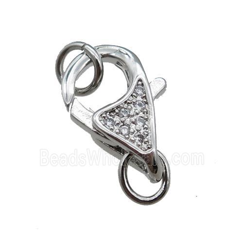 copper Lobster Clasp pave zircon, plainum plated