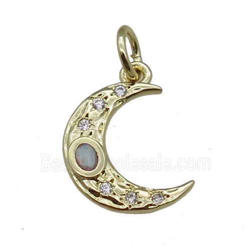 copper moon pendant paved zircon, gold plated