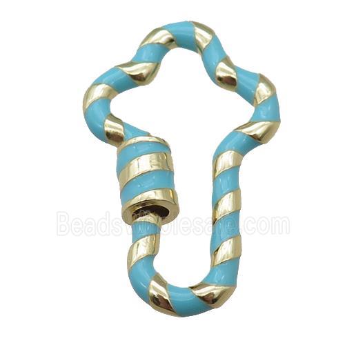 copper Carabiner Clasp with blue enameled, gold plated 