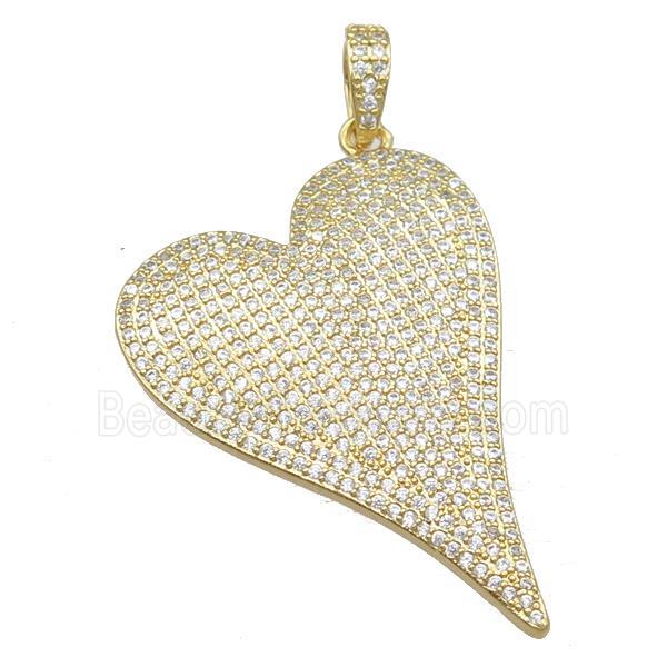 copper heart pendant pave zircon, gold plated