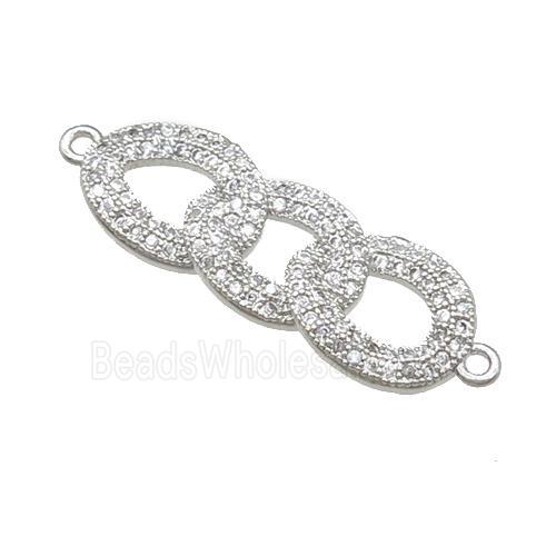 copper link connector pave zircon, platinum plated