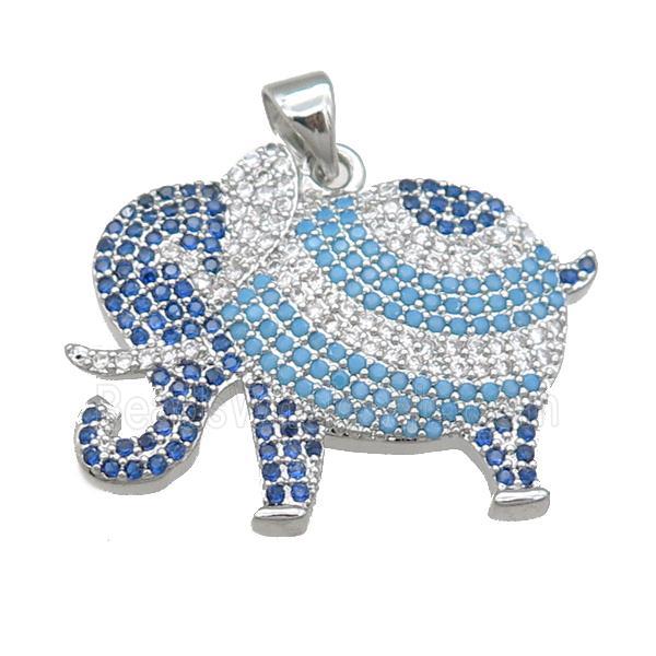 copper elephant pendant pave zircon, platinum plated