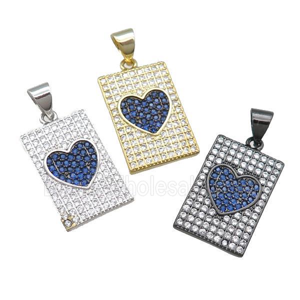 copper rectangle pendant pave blue zircon, heart, mixed