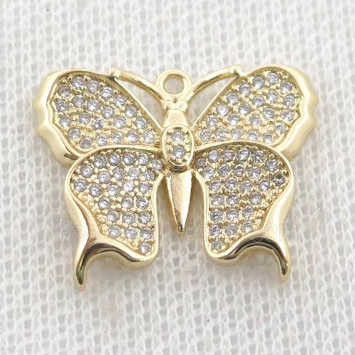 copper butterfly pendant pave zircon, gold plated