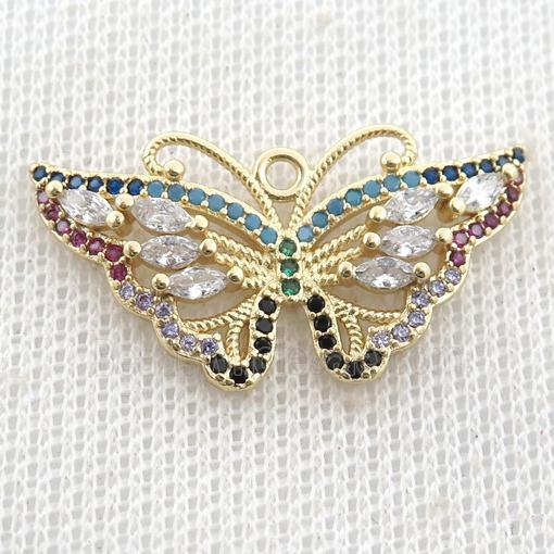copper butterfly pendant pave zircon, gold plated