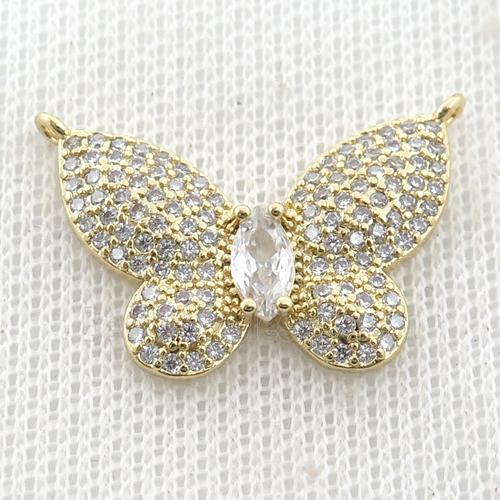 copper butterfly pendant pave zircon, gold plated