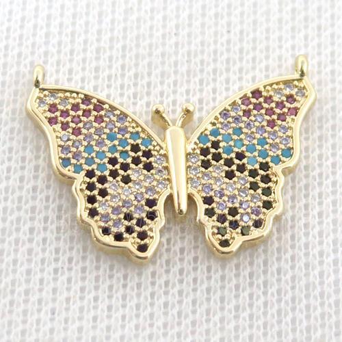 copper butterfly pendant paved zircon, gold plated