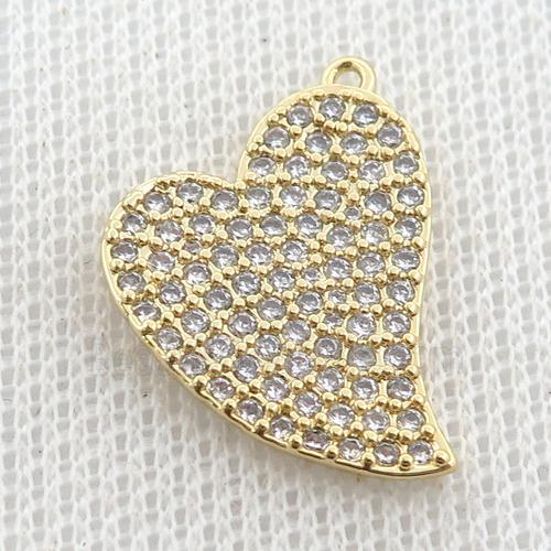 copper heart pendant pave zircon, gold plated