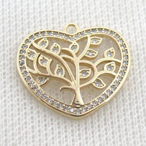 copper heart pendant pave zircon, treeoflife gold plated