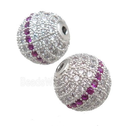 copper beads pave zircon, round, platinum plated