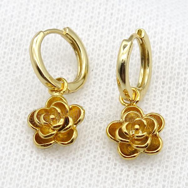 copper Flower Hoop Earrings, gold plated