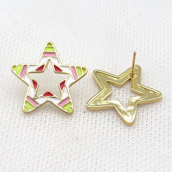 copper Star Stud Earring with Enameled, gold plated