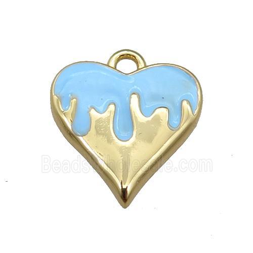 Copper Heart Pendant with Blue Enameled, Gold Plated