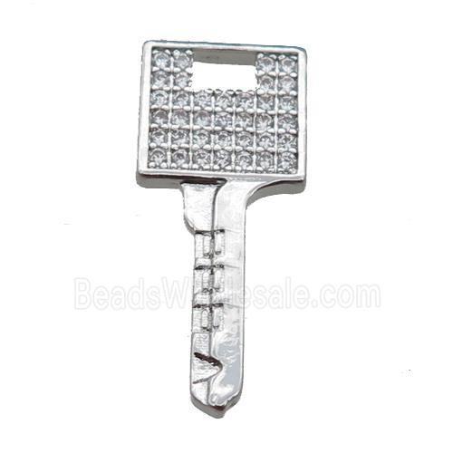 Copper Key Pendant Pave Zircon, Platinum Plated