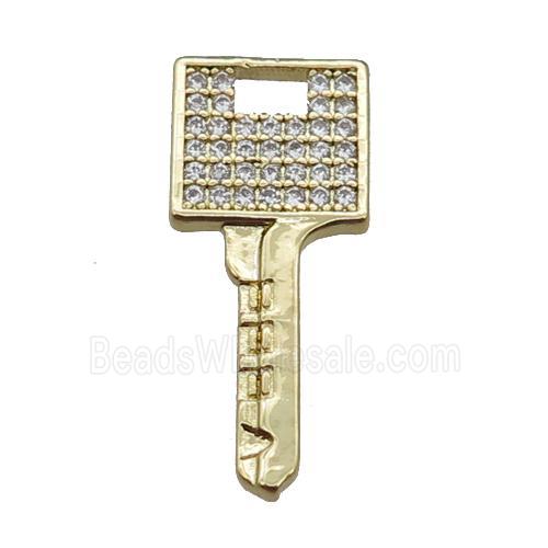 Copper Key Pendant Pave Zircon, Gold Plated