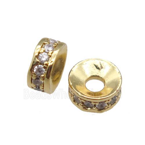 Copper Rondelle Beads Pave Zircon, wheel, Gold Plated