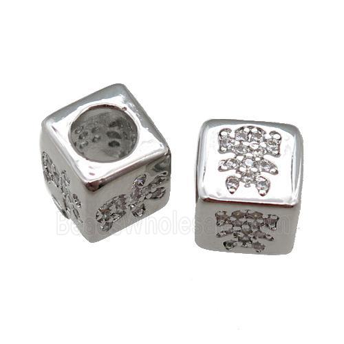 European Style copper cube beads pave zircon, kid, platinum plated