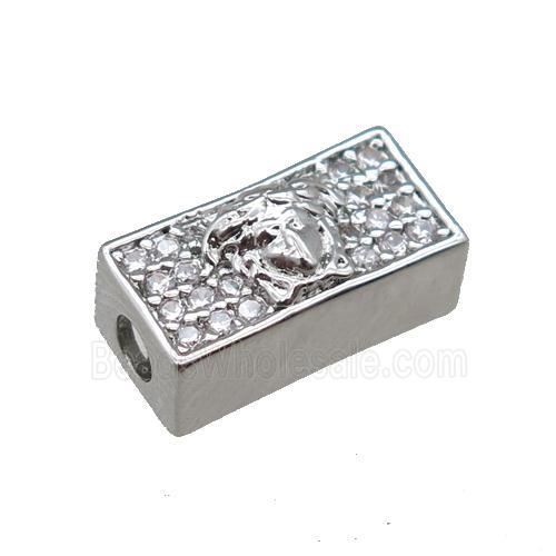 copper cuboid beads pave zircon, large hole, platinum plated