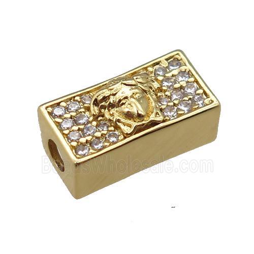 copper cuboid beads pave zircon, gold plated