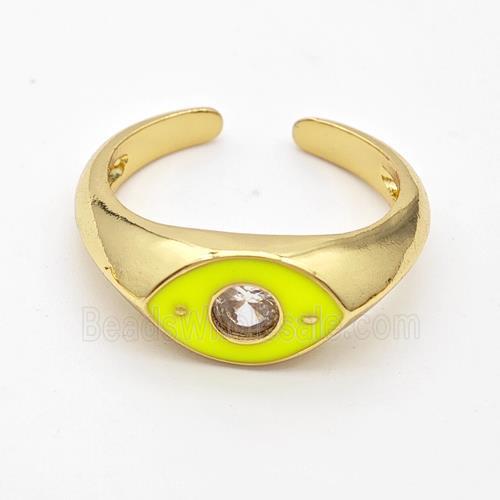 Copper Eye Ring Pave Zirconia Yellow Enamel Gold Plated