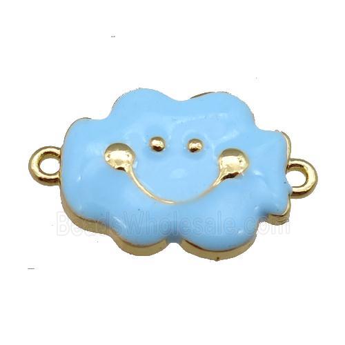 copper cloudface connector, blue enamel, gold plated