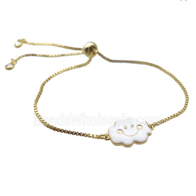 copper Bracelet with enamel cloudface, adjustable, gold plated