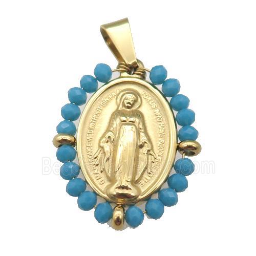 stainless steel Jesus pendant with crystal glass wrapped, gold plated