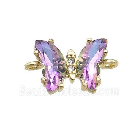 purple Crystal Glass Butterfly Connector, gold plated