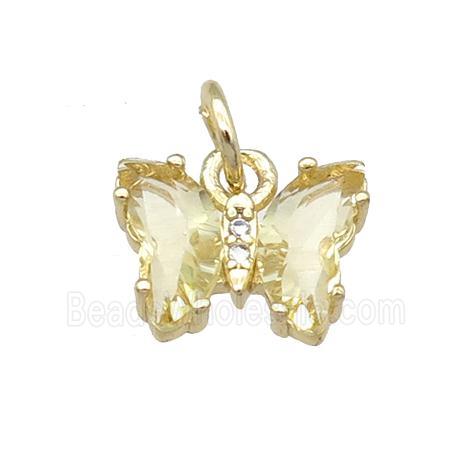 lt.yellow Crystal Glass Butterfly Pendant, gold plated
